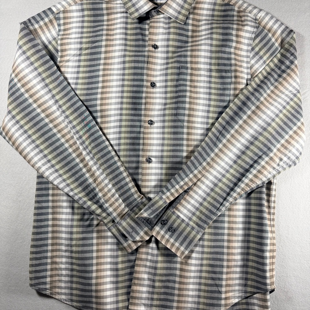 Tommy Bahama Men’s L Botton Up Shirt Gray Tan  Marlin Logo